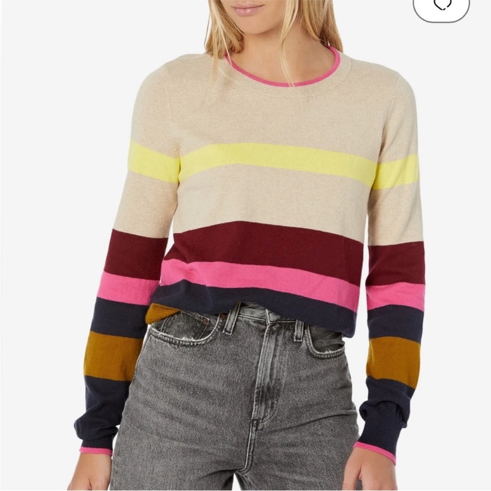 Faherty Beige Multicolor Striped Crewneck Sweater